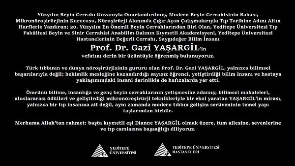 Yeditepe Üniversitesi, Gazi Yaşargil’in vefatı hakkında açıklama yayımladı: Görseli