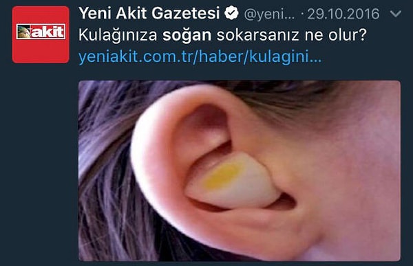 Kendilerinin en iyi bildiği şey kulağa soğan sokma haberleri. Siz buradan devam Yeni Akit...