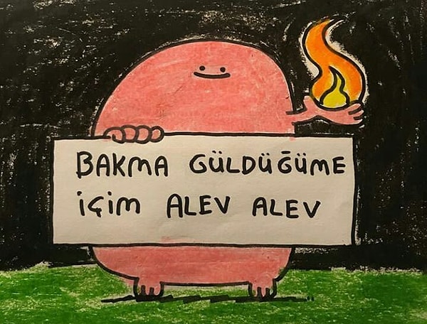 "Bakma Güldüğüme İçim Alev Alev." Sticker.