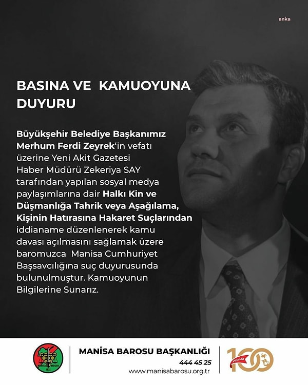 Yeni Akit gazetesi Haber Müdürü Zekeriya Say’ın rezil paylaşımları hakkında suç duyurusunda bulunuldu. Görseli