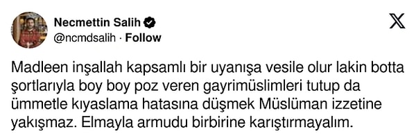 Salih inceleme öncesinde Madleen gemisinde bulunan Greta Thunberg hakkında yaptığı paylaşımla tepki çekmişti. Görseli