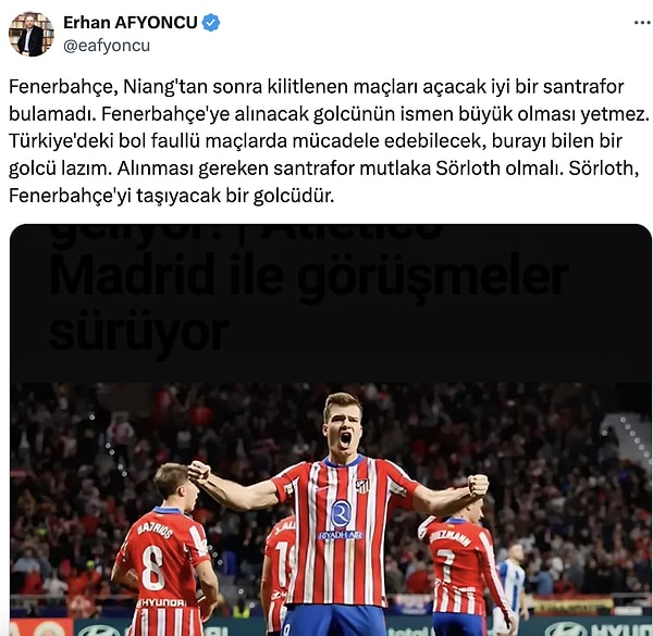 Erhan Afyoncu da forvet sorununa kafa yormuş olacak ki yönetime bir öneriyle geldi.