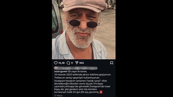 Ozan Güven sosyal medyayı bırakacağı tarihi kadına şiddetten hapis cezası aldığı güne denk getirmiş. Görseli