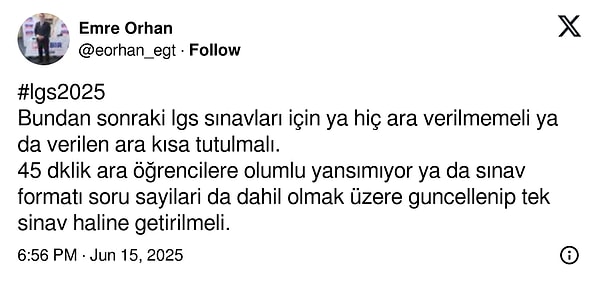 Sınav süresi de o yaştaki öğrenciler için fazla bulundu.