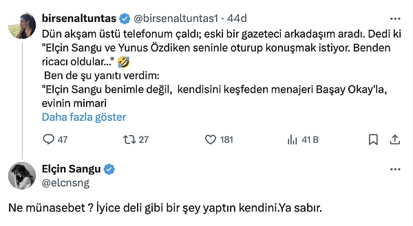 Bunun üzerine sinirleri bir kez daha tepesine çıkan Elçin Sangu'dan cevap gecikmedi.