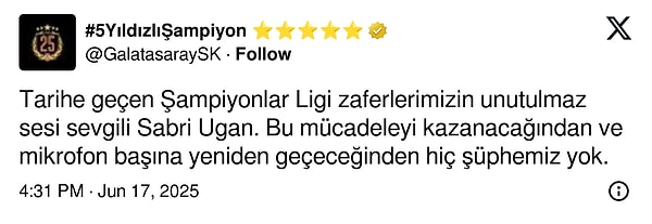 Sabri Ugan'a spor camiasından destek yağdı 👇