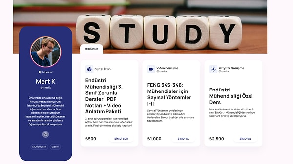Sadece kendi dönemine ait değil, geçmiş yılların vize ve final notlarını da arşivleyip satışa sunduğu profili sayesinde kısa sürede yüzlerce öğrenciye ulaştı.