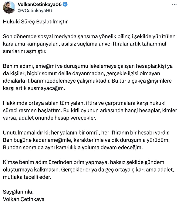 Volkan'ın tüm açıklamalarını buradan okuyabilirsiniz: