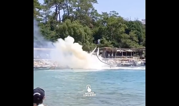 O anda orada bulunan jet ski ve flyboard kullanıcıları duruma müdahale etti. Görseli