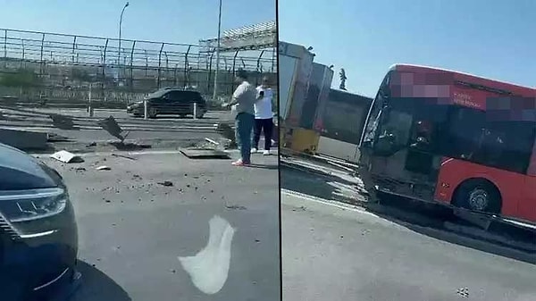 Edinilen bilgiye göre, Beylikdüzü yönünde ilerleyen bir metrobüs, sürücüsünün hakimiyetini kaybetmesi üzerine Haliç Köprüsü'nde kontrolden çıktı.