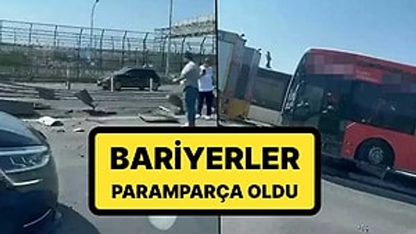 Metrobüs kazalarına bir yenisi daha eklendi. İstanbul Haliç Köprüsü'nde kontrolden çıkan metrobüs, bariyerlere çarptı.