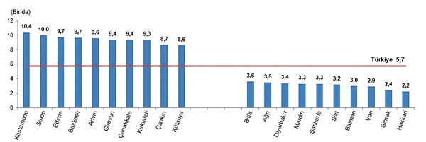 Kaba ölüm hızının en yüksek olduğu il Kastamonu oldu. Görseli