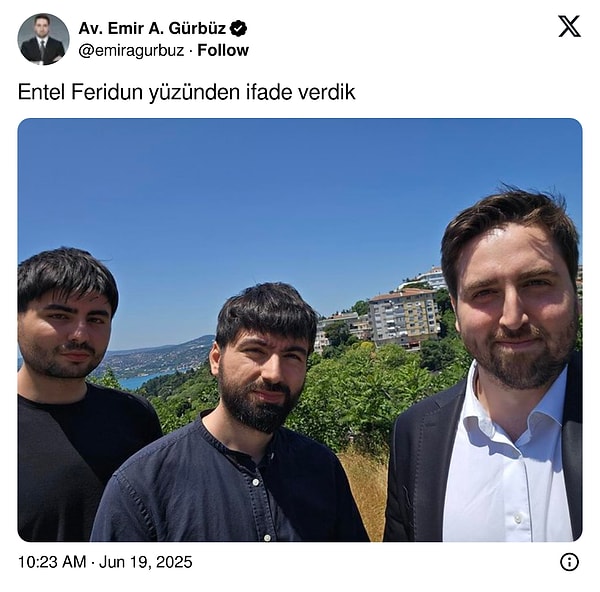 Avukat Emir Gürbüz Kızgır Kardeşlerin 6 yıl önce çekilmiş bu video nedeniyle ifadeye çağrıldıklarını böyle duyurdu. Görseli