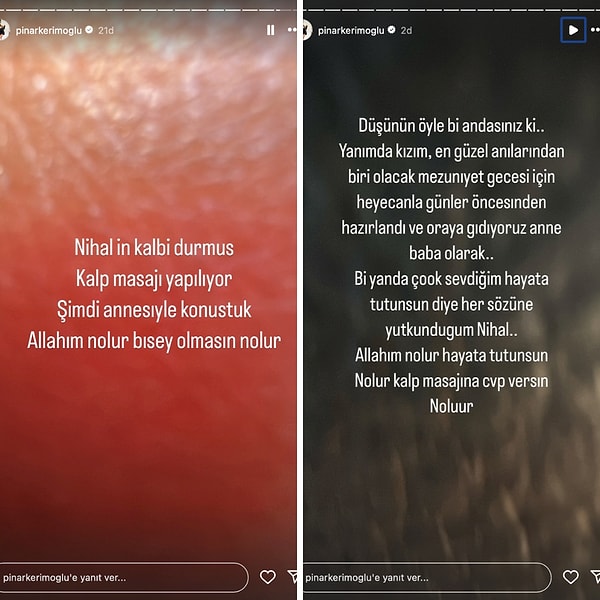Nihal Candan'ın hastaneye yattığı günden bu yana durumunu takip eden ve takipçilerine duyuran Pınar Kerimoğlu, Nihal Candan'ın sağlık durumu hakkında yeni bir açıklamada bulundu. Görseli