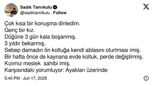 Tartışmalar, @sadiktanrikulu adlı kullanıcının bu paylaşımı yapmasıyla fitillendi. Görseli