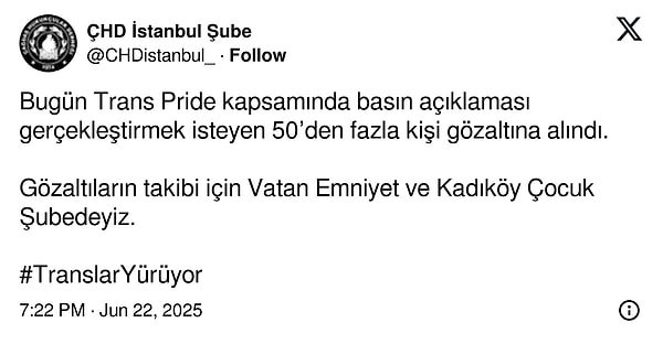 Çağdaş Hukukçular Derneği de gözaltıları takip ettiklerini duyurdu.