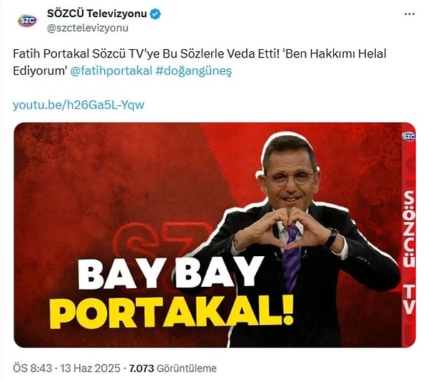 Her yıl Eylül ayında haber sunmaya başlayıp Haziran’a tatile ayrılan Fatih Portakal bu sezon da 13 Haziran’da ekranlara veda etti. Görseli