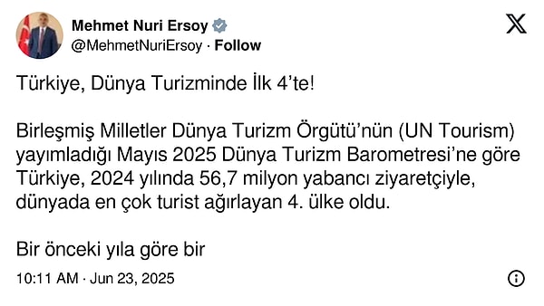 Bakan Mehmet Nuri Ersoy’un paylaşımı 👇 Görseli