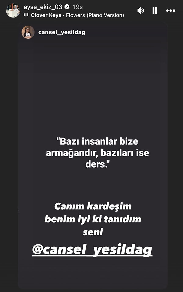 Ayşe de yapılan bu paylaşımı Instagram hesabından paylaşarak Serap'ın sözlerine göndermede bulundu.