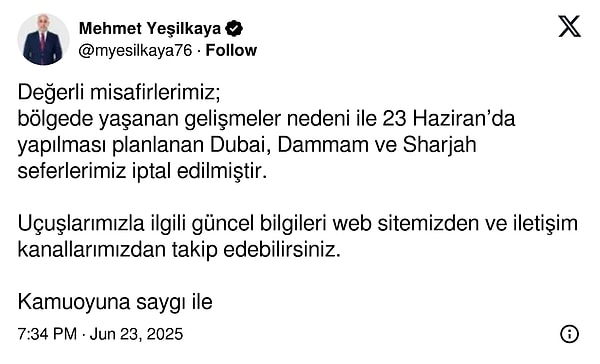 AJet Basın Müşaviri Mehmet Yeşilkaya'nın açıklaması 👇
