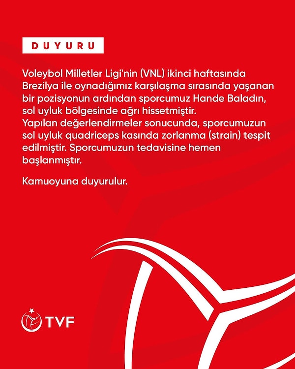 "Sol uyluk quadriceps kasında zorlanma (strain) tespit edilmiştir" Görseli