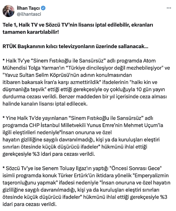 İlhan Taşçı'nın paylaşımında şu ifadelere yer verildi: Görseli