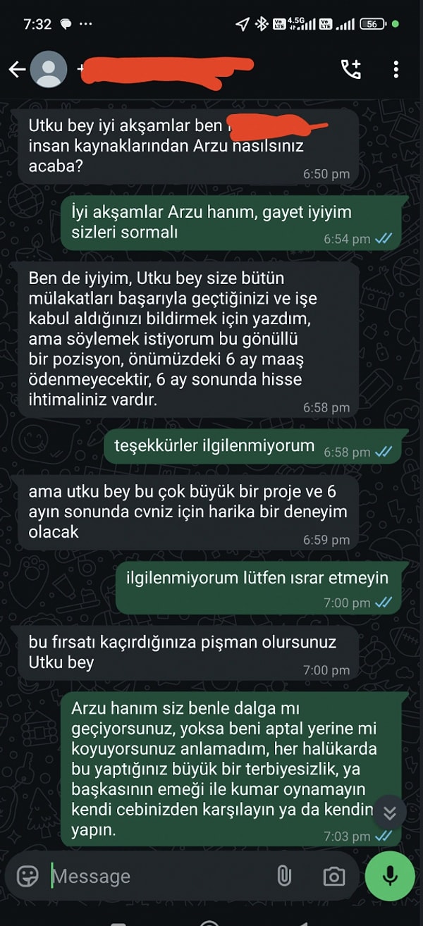 Şimdi size iş arayan genç bir yazılımcının, oldukça tuhaf bir işveren teklifiyle karşılaştığı o yazışmayı göstereceğiz. İş arayan genç, bu yazışmayı Linkedin'de yayınladı.