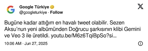 Google'ın resmi Türkiye hesabı da Twitter (X) üzerinden böyle bir paylaşımda bulundu! 👇🏻