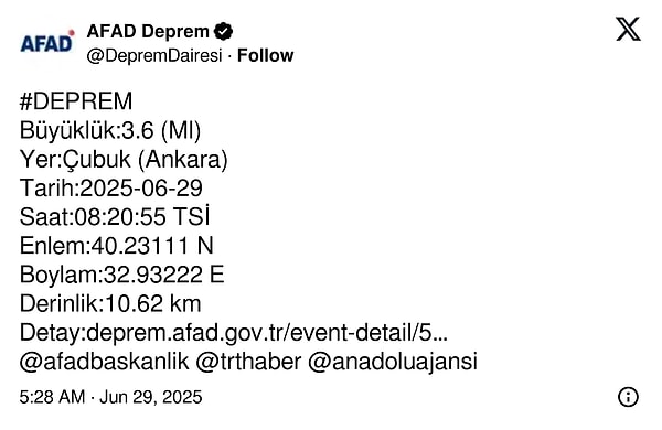 AFAD’ın paylaşımı👇