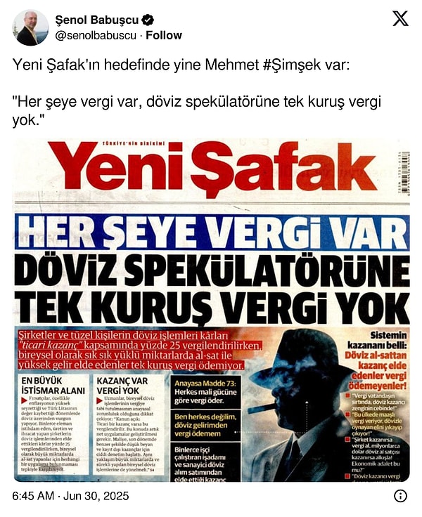 Yeni Şafak'ın manşetine gelen yorumlardan birkaçını derledik👇🏻
