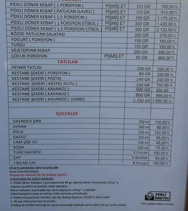 Ortalamanın epey üzerinde fiyatları olan mekanın menüsünün altında yazan not X'e düştü.