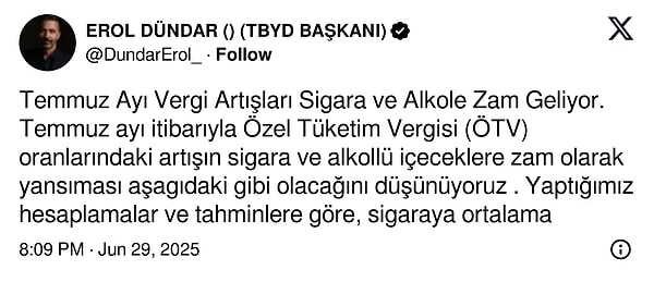 "Sigaraya ortalama 5 TL, biraya 20 TL zam" iddiası.
