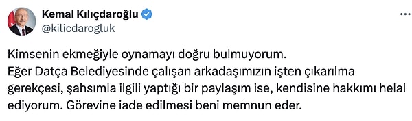 Eski CHP Genel Başkanı Kemal Kılıçdaroğlu ise konuyla ilgili bir açıklamada bulundu.