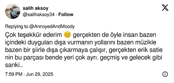Salih Aksoy ise bu övgüyü cevapsız bırakmadı ve bu parçanın kendisi için de yerinin ayrı olduğunu söyledi.
