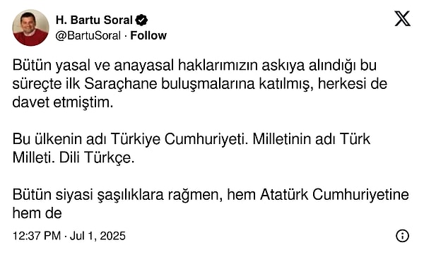 Bartu Soral’ın paylaşımı 👇