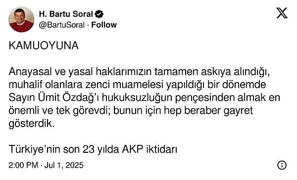 Soral sonrasında yaptığı açıklamayla da partiye veda etti.