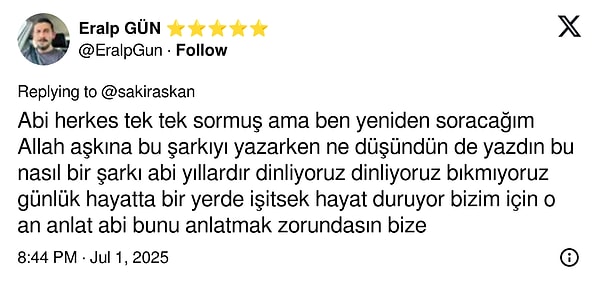 "Bu şarkıyı yazarken ne düşündün de yazdın bu nasıl bir şarkı abi?!"