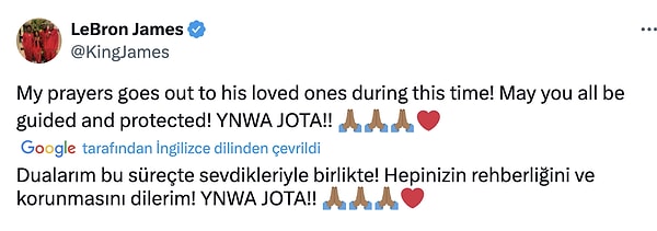 Dünyaca ünlü basketbolcu ve Liverpool'un hissedarlarından LeBron James de bir mesaj paylaştı.