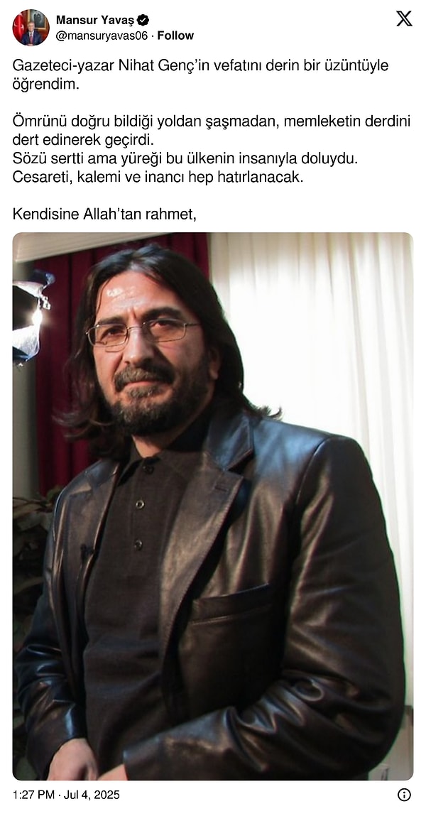 Nihat Genç'in yaşamını yitirmesinin ardından taziye mesajları yayımlandı: