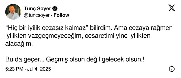 Tunç Soyer'in ilk açıklaması şöyle oldu: