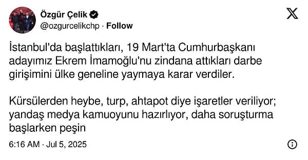 CHP İstanbul İl Başkanı Özgür Çelik👇🏻
