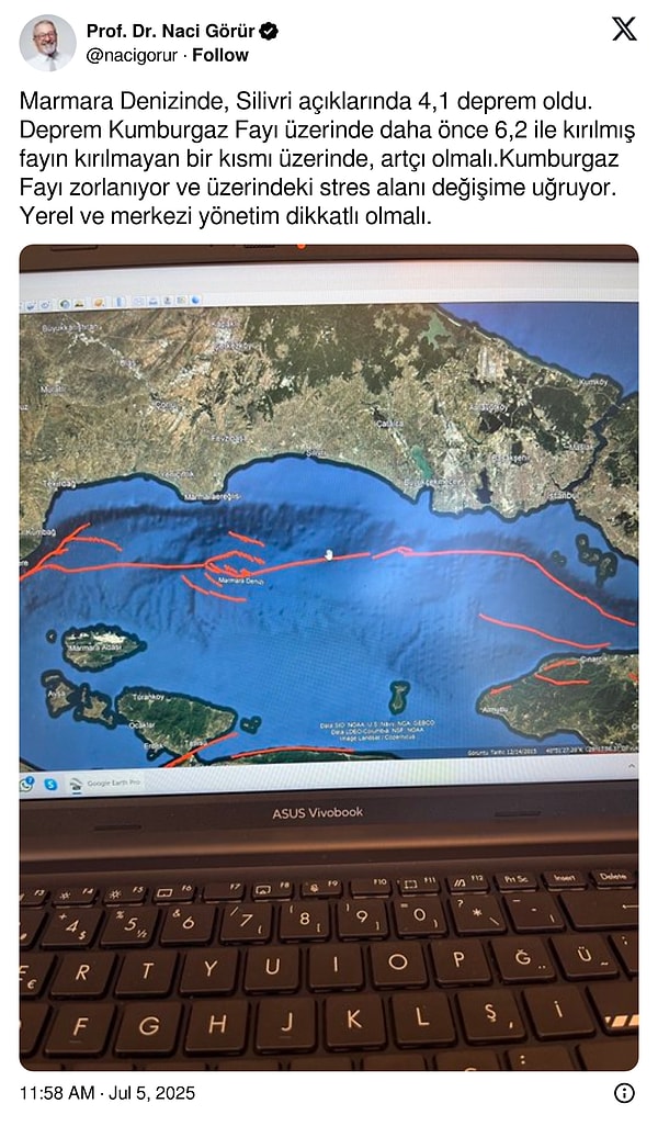 Naci Görür'den kritik ilk açıklama: "Fay zorlanıyor, stres alanı değişime uğruyor, dikkatli olunmalı."