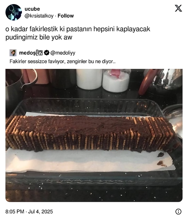 Yeterince fakir pastası değilmiş gibi.
