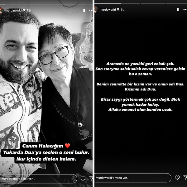 Geçtiğimiz saatlerde halasını kaybeden Murda, halasıyla bir pozunu paylaştı ve bir veda mesajı yazdı.