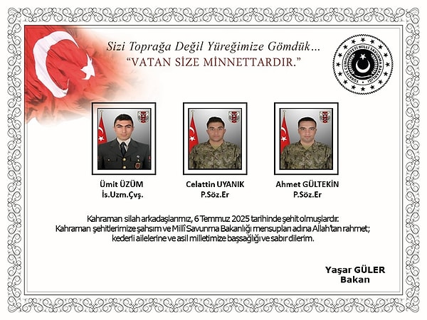 Irak’ın kuzeyinde bir mağarada arama tarama yapan 19 askerden 12'si metan gazından etkilenerek şehit oldu.