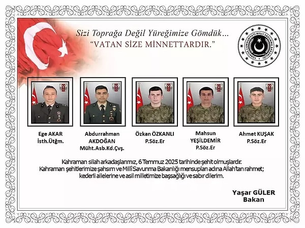 Operasyonda şehit olan 12 askerin kimlikleri de belli oldu: