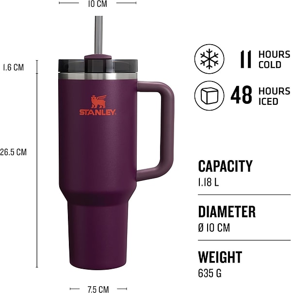 Stanley Quencher, araç bardaklıklarıyla uyumlu bir yapıya sahip olmasının yanı sıra ergonomik, sağlam bir kulp tasarımıyla da dikkat çekiyor.