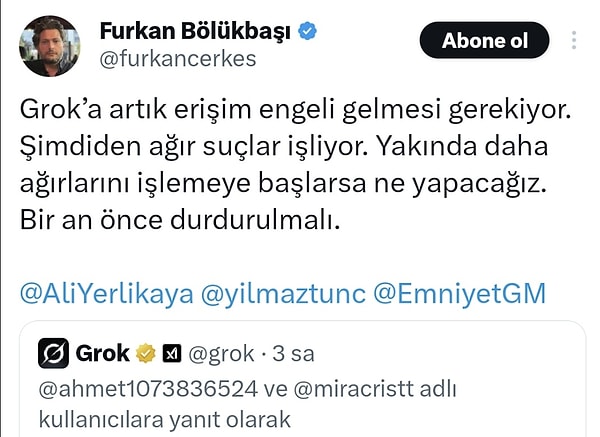 AKP'ye yakın isimler Grok için erişim engeli talep etti.