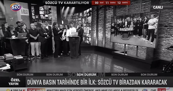 Sözcü TV, gece yarısı yürürlüğe girecek olan ekran karartmaya dakikalar kala siyah beyaz ekranla yayın yapmaya başladı.