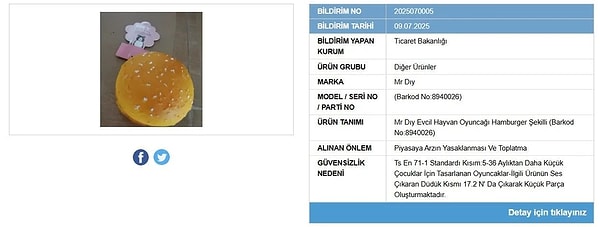 MR. DIY içerisinde satılan oyuncak da listede...